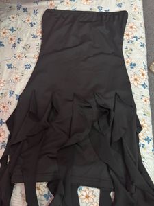 Black Strapless Ruffle Mini Dress