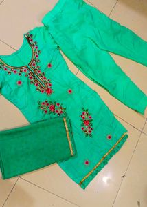 Mint Green Embroidered Salwar Suit And Dupatta