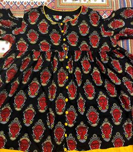 Handblock-Style Ethnic Black Kurta Tribal Face💗
