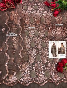 Elegant Brown &amp; Gold Embellished Pakistani Suit