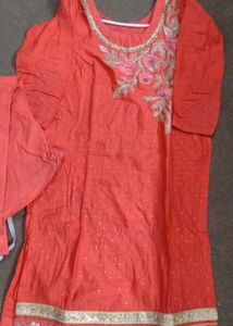 Orange Sout With Embroidery Beautiful Party Wear