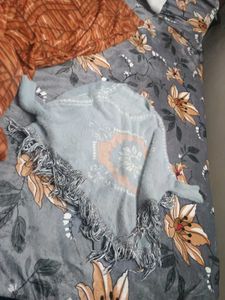 Stylish Blue Poncho with Fringe