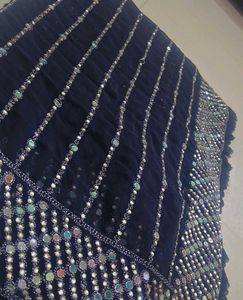 Elegant mirror work black saree