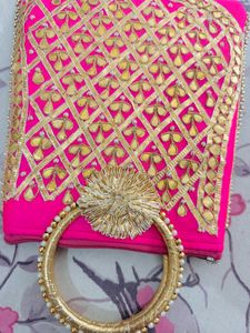 Heavy Pink Embroidered Gota patti Potli Bag