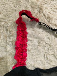 ❤️🖤Black Mesh Bra with Crimson Red Lace