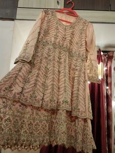 Pakistani Peach Embroidered Sharara Suit