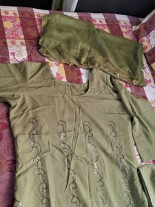 Green Embroidered  Afghani Kurta Set