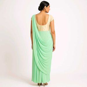 Florescent GREEN DRAPE SAREE WITH LEGGINGS