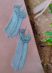 Boho Silver Chain Tassel Earrings