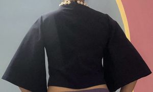 Navy Blue Top with Pearl Accent
