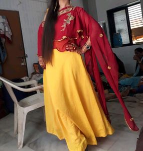Designer Yellow &amp; Rani Pink Dress