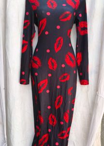 Kiss Print Bodycon Midi Dress