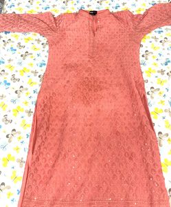 Peach Embroidered Kurta
