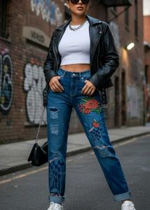 Embroidered Floral Patch Jeans
