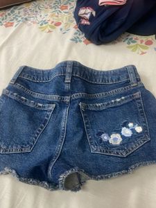 Floral Embroidered Denim Shorts