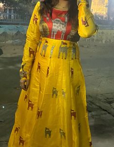 Stylish Yellow Printed Ethnic Gown