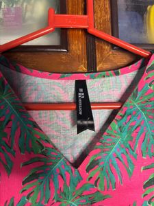 Pink &amp; Green Floral Print Tunic Kurta