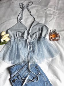 Shein Net Front Tie Top