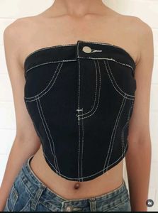 Black Denim Corset Top