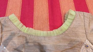 Golden Colour Blouse With Green Coloured Frill Det