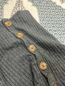 Button-Front Ribbed Knit Top