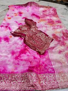 Elegant Pink Tie-Dye Saree