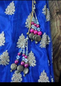 Blue &amp; Gold Embroidered Lehenga Skirt