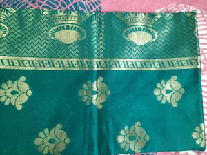 Teal Green Saree with Golden Zari Work