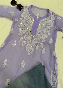 Short Chikankari Mirror Work Kurti