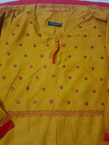 Mustard Red Color Long A Line Kurti