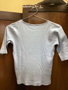 MAX Light Blue Ribbed Button-Up Top - XS