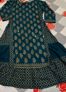 Teal & Gold Printed Kurti Set