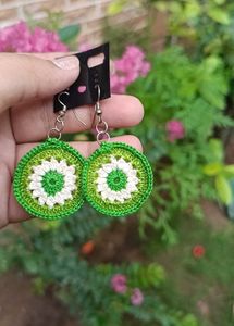 Green Crochet Circle Earrings