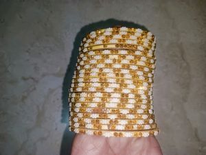 Cream, Golden White Work On Bangles