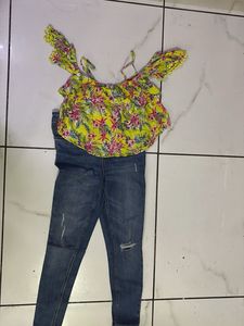 Floral Top & Jeans Set