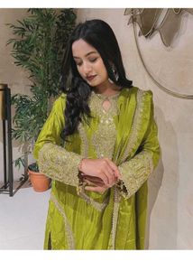 Designer Green Silk Embroidered Kurta Set with Dup