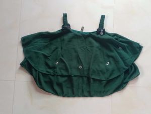 Trendy Shoulder Straps Top Green Colour