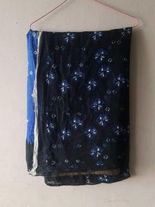 Blue bhandhani printed  cotton saree
