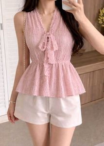 Pink Tie-Neck Peplum Top