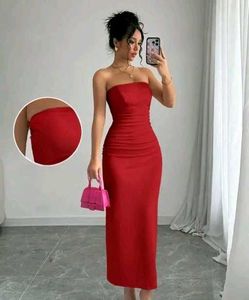 Red Strapless Midi Dress