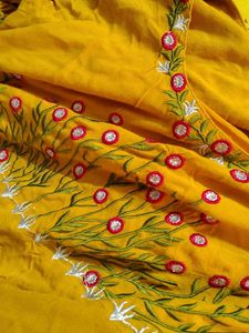 Mustard Thread Work Anarkali Flared Kurti