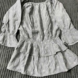 Gray Embroidered Peplum Top