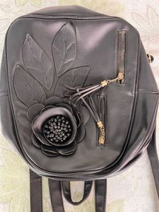 Chic Black Floral Backpack with Tassels