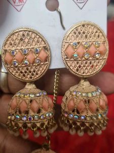 Peach Jhumka Earrings