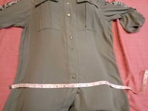 (Cover Story)Olive Shirt With Printed Sleeve Panel