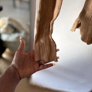 Beige ribbed knit top