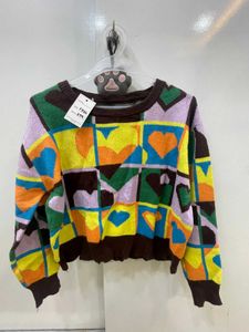 Colorful Heart Pattern Sweater Top