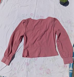 Solid Dusty Pink Cuffed Sleeves Top