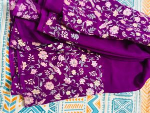 Women Purple Printed Silk Saree