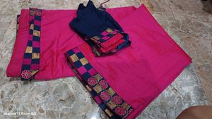 Pink & Blue Saree